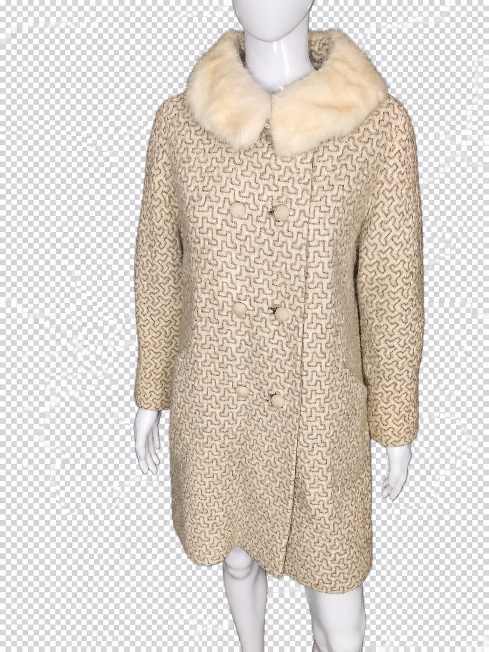 Vintage Custom Cream Textured Double Breasted Coat W/Mink Collar 🔥🔥🔥